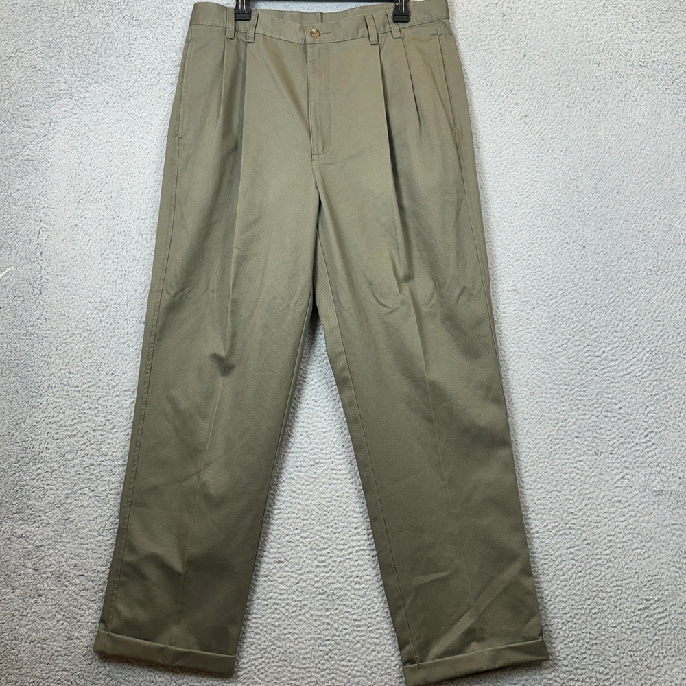 NEW Jos. A. Bank Pants Mens 36X30 Pleated Chino Olive Green Wrinkle Resistant